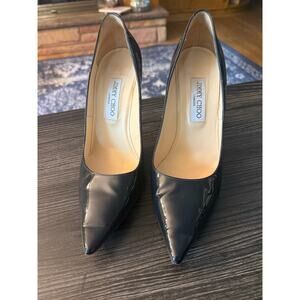 Jimmy Choo Romy 100 Dark Navy Blue Patent Leather Pumps Sz. 39.5